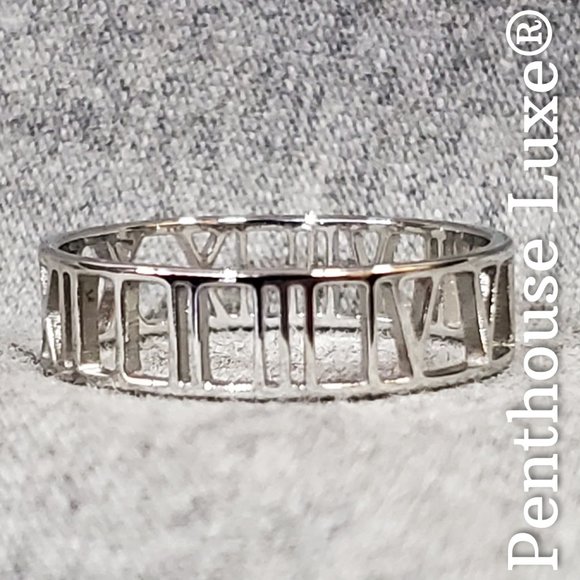 SOLID Stainless Steel Roman Numerals Column Ring Band - Picture 2 of 4